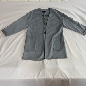 Joan Vass Light Gray Blue Open-Front Ultra Soft Faux Suede Blazer Size Small